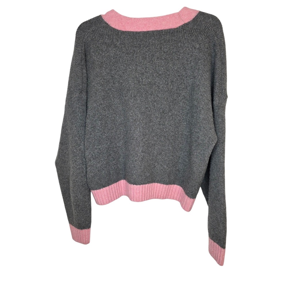 Primark Gray Pink Trim Knit Cardigan Sweater Womens Size L Long Sleeve Casual - Picture 4 of 11